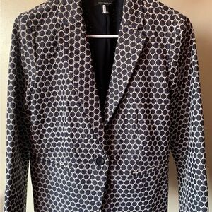 Ann Taylor Navy and Cream Geometric Blazer